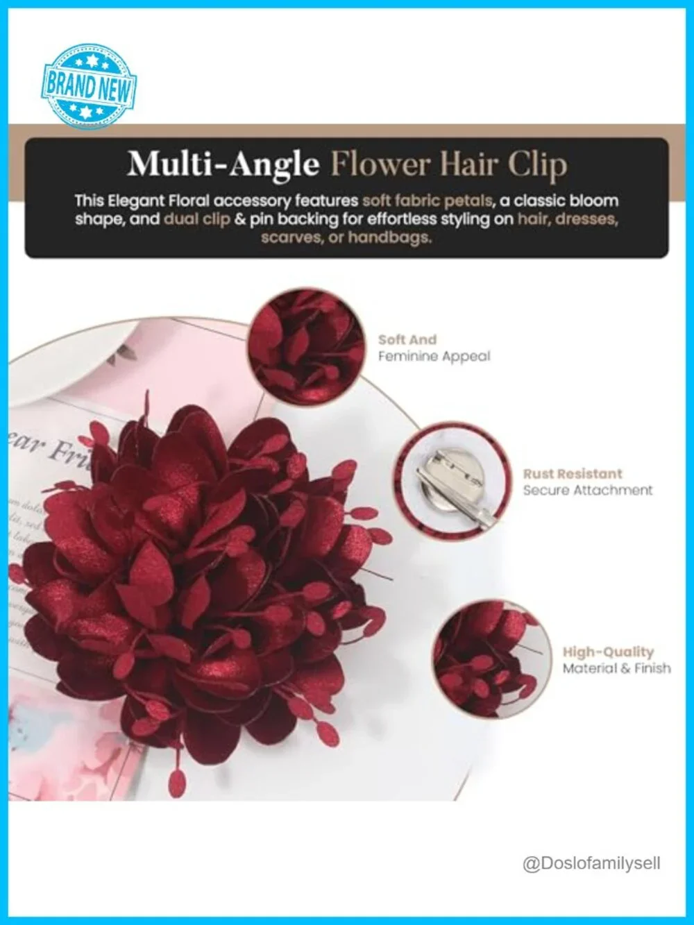 3.9in Elegant Flower Brooch Pin Hair Clip Dainty Satin Chiffon Floral